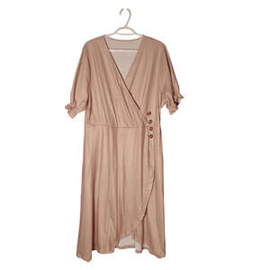 Women's Plus Size XXL Blush Button Accents Faux Wrap Midi Dress FREE S&H